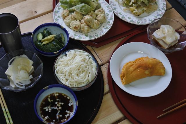 [画像がありません]天ぷら、ひやむぎ、玉子焼きの夕食（7月12日）