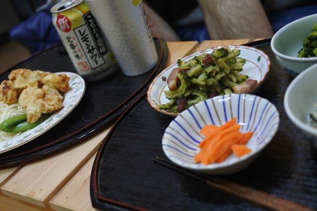 [画像がありません]鶏の天ぷら、ゴーヤとベーコン炒め（6月7日）