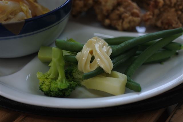 [画像がありません]唐揚げと温野菜の夕食（2月10日）