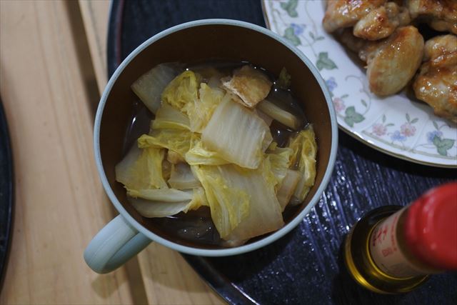 [画像がありません]鶏の照り焼き、白菜と揚げのスープ（2月29日）