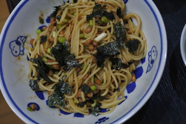 [画像がありません]夜食は納豆パスタです（5月1日）